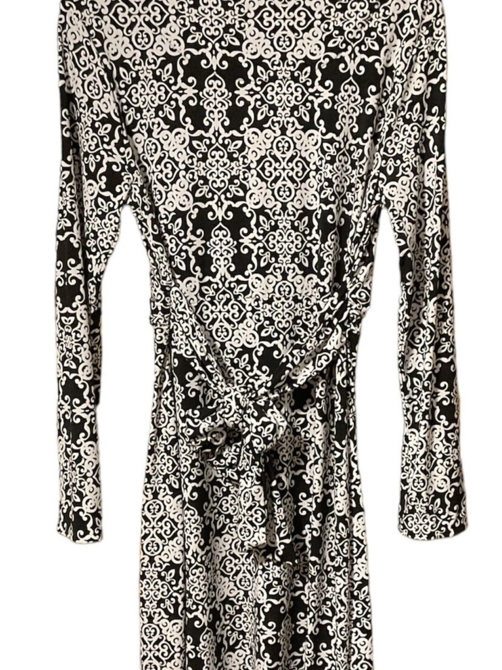 Nicole by Nicole Miller Black and White Ornate Tie-Waist Long Dress
